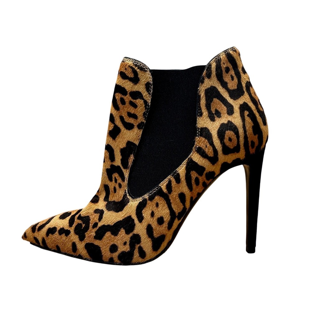 Ralph Lauren Purple Label Tallen Leopard Calf Hair Pointed Toe Ankle Booties 37